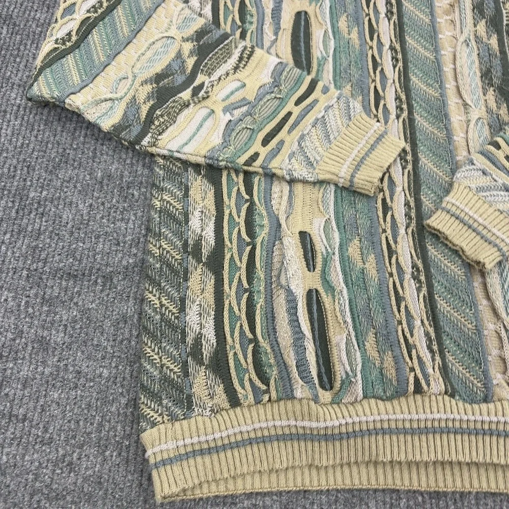 Vintage Protege Sweater Mens XL Green Acrylic 3D Textured Coogi Style Retro 90s